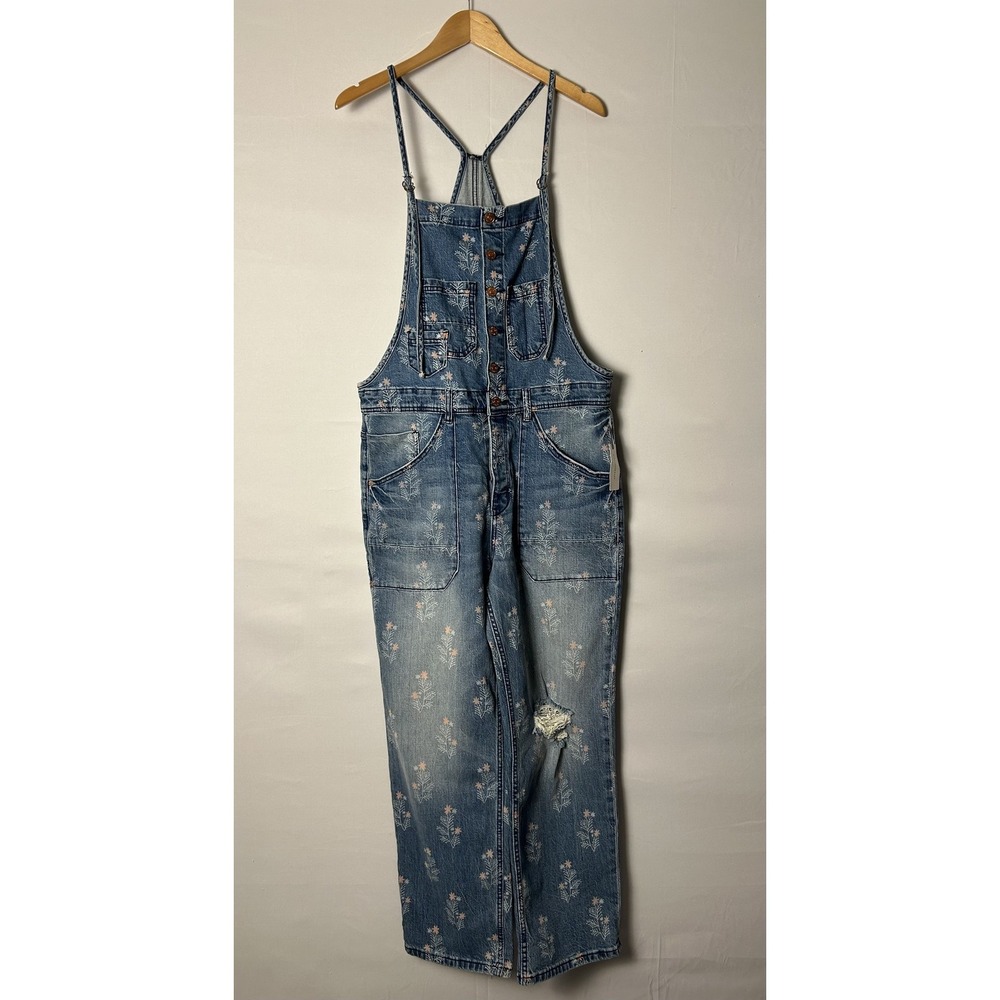 Pilcro Blue Floral Denim Overalls